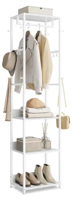 Produktbild von VASAGLE Kleiderständer, mit Kleiderstange und Haken, Stahlrahmen – Wolkenweiß