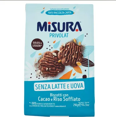 Produktbild von 6x Misura Privolat Kekse mit Puffreis und Kakao ohne Milch und Eier 250g biscuits