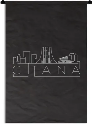 Produktbild von MuchoWow® Wandteppich Wandbehang Skyline "Ghana" weiß auf schwarz 60x90 cm Tapisserie Dekoration Wandtuch - Foto-Teppich - Abwaschbar