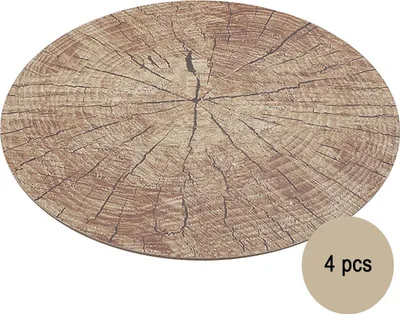 Untersetzer Holz-Optik 4er Platz-Set 38 cm rund abwischbar Tisch-Deko Hochzeit Geburtstag Sommerfest Dekoration Platz-Set