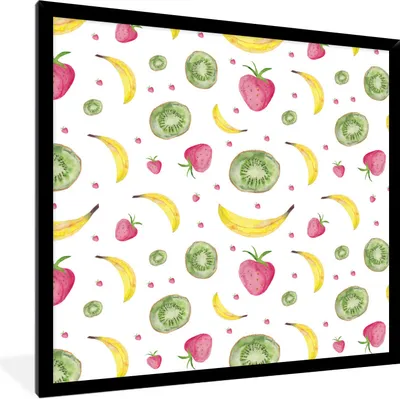 Produktbild von MuchoWow® Gerahmtes Poster Obst - Aquarell - Weiß 40x40 cm - Poster mit Schwarzem Bilderrahmen Wandposter Rahmen Foto Bilder - Mit Rahmen - Wanddekoration Schlafzimmer