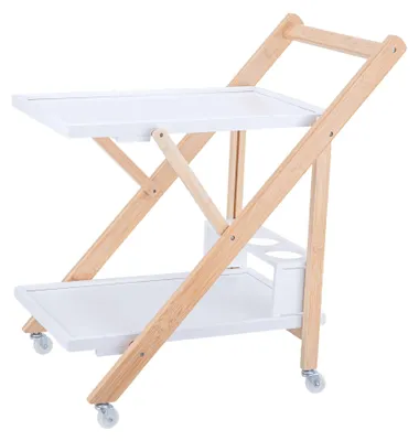 Productafbeelding van Een bamboe serveerwagen met 2 plateaus en een flessenhouder