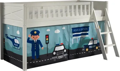 Produktbild von Spielbett >SCOTT< in Weiß Textilset Police - 207,6x114x134,7 (BxHxT)