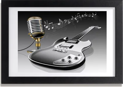 Produktbild von Bild 30x20 MDF-Rahmen, Wandkunst Gitarre und Mikrofon