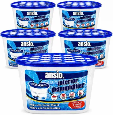 Obrázok produktu pre Absorbér vlhkosti určený na použitie v domácnosti, kuchyni, skrini, spálni, karavane, kancelárii, garáži, kúpeľni, suteréne, s objemom 500 ml, balenie obsahuje 5 kusov