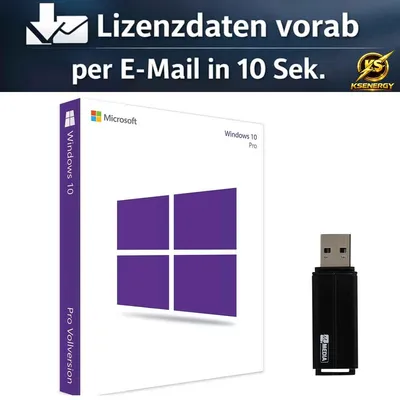 Produktbild von Microsoft Windows 10 Pro USB-Stick von ksenergy+ Produktschlüssel + Lizenzdaten vorab per E-Mail in 10 Sekunden