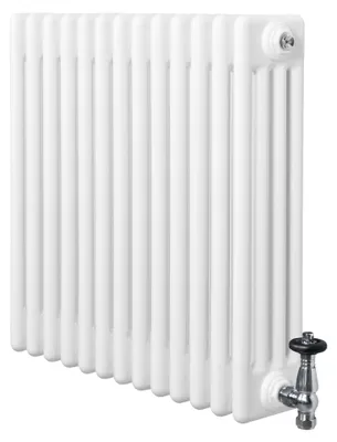 Immagine prodotto di Radiatore a elementi tubolari a 4 colonne con valvole termostatiche cromate – 600 mm x 605 mm – Bianco