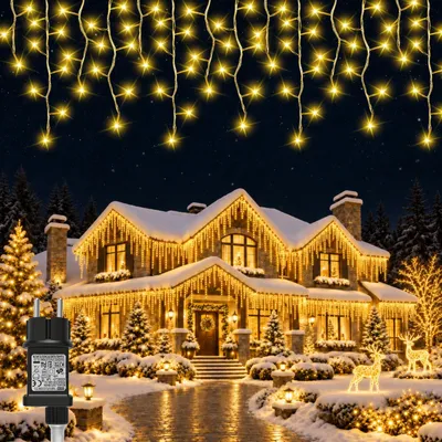Eiszapfen-Lichterkette 10 m, 260 LEDs, warmweiß, 8 Modi, Timer