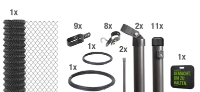 Zdjęcie produktu dla Ogrodzenie z siatki drucianej Alberts 631000 w postaci kompletnego zestawu, do wbetonowania z podkładkami kolanowymi, kolor antracyt metaliczny, wysokość 200 cm, długość 25 m