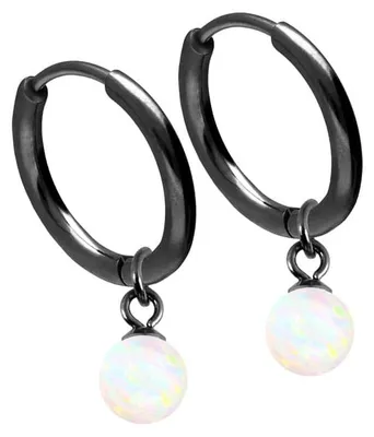 Produktbild von Chirurgenstahl Ohrclicker Creolen SYNTHETISCHER OPAL Farbe: Schwarz + Opal: Weiß Innendurchmesser: 10 mm