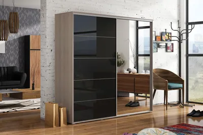 Zdjęcie produktu dla Szafa A11 sonoma z przesuwnymi drzwiami ze szkła i lustrem  – 125 x 62 x 245 cm