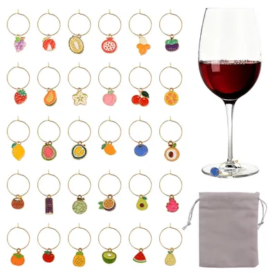 Image de Marque-verres en forme de fruits - Lot de 30 pièces - Réutilisables - Multicolores
