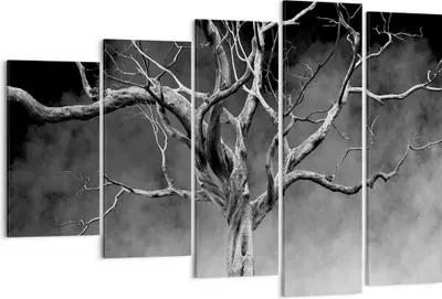 Produktbild von Bild auf Leinwand - Leinwandbild - 5 Teile - Schwarzweiß Äste Rauch - 150x100cm - Wand Bild - Wanddeko - Wandbilder - Leinwanddruck - Bilder - Wanddekoration - Leinwand bilder - EG150x100-4346