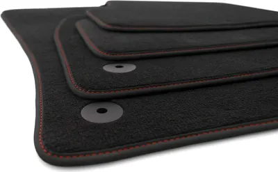 Produktbild von Fußmatten Seat Leon 3 & 4 Velours Automatten in Original Qualität Tuning Matten 4-teilig Schwarz, Rote Ziernaht