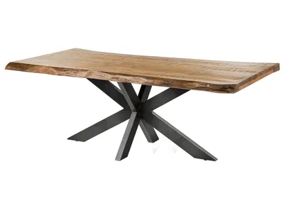 Image de MASSIVMOEBEL24 | Table à manger 200x100 en bois de manguier nature pied central anthracite brillant FREEFORM 5