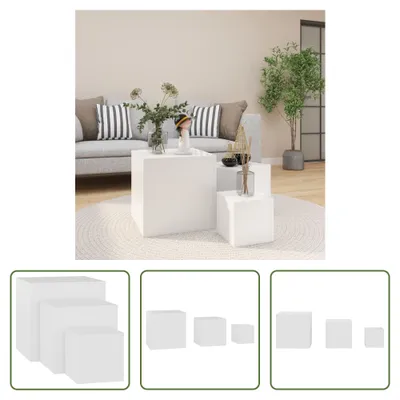 Obrázek produktu pro The Living Store Odkládací stolky 3 ks bílý materiál na bázi dřeva