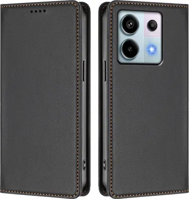 Produktbild von Handyhülle für Xiaomi Redmi Note 13 Pro 5G, Kunstleder Klapphülle Stoßfeste Magnetische Hülle mit Ständer Schwarz