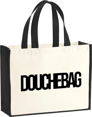 Produktbild von Huuraa Jutetasche Douchebag Schriftzug 21 Liter Black Jute und Baumwolle Einkaufstasche Geschenkidee