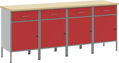 Produktbild von vidaXL Werkbank mit Schubladen 4 Stk. Rot und Grau 200 x 55 x 85 cm