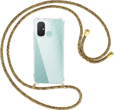 Produktbild von Handykette Backcover-Schutzhülle mit Band (Metall goldfarben) für Xiaomi Redmi 12C (6.71'') - braun+beige