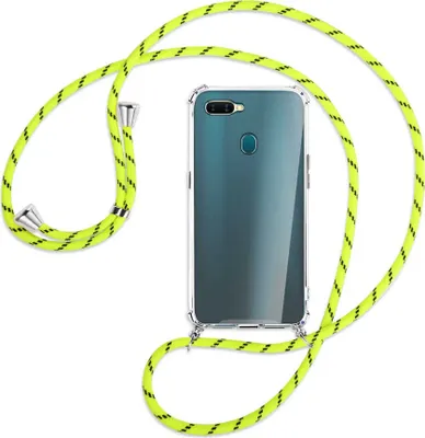 Produktbild von Handykette Backcover-Schutzhülle mit Band (Metall silberfarben) für Oppo A7 / AX7 - neongelb