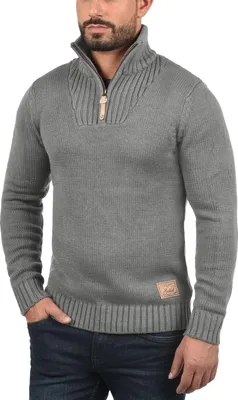 Produktbild von Solid SDPetro Herren Strickpullover Troyer Grobstrick Pullover mit Troyerkragen Rippbündchen Label-Details Baumwollmischung Regular fit