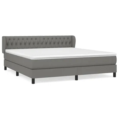 Imagen del producto de Cama con somier y colchón, color gris oscuro, 180x200 cm, tapizada en tela