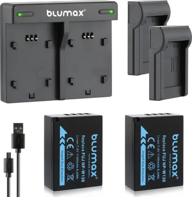 Produktbild von 2x Akku + Lader für Fuji NP-W126 -W126s X-Pro3 X-T30 X-T200 1140 mAh (7,2V)