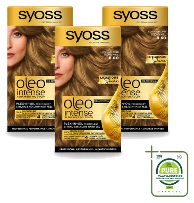 Immagine prodotto di 3 confezioni di SYOSS Oleo Intense 8-60, colorazione permanente per capelli senza ammoniaca, confezione grande - 3 pezzi
