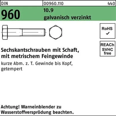 Produktbild von Reyher  Sechskantschrauben DIN 960 10.9 M 12x1,5x60 vz (100 Stück)