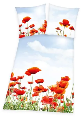 Produktbild von Bettwäsche Set 2 tlg. Mohnblumen 135 x 200 cm 100% Baumwolle
