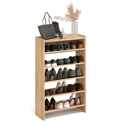 Produktbild von KOMTO Schuhregal Schmal - Schuhablage Flur mit 5 Ebenen Offener Schuhschrank Schuh Organizer Platzsparend Elexis 60 x 25 x 98 cm  Honig Eiche