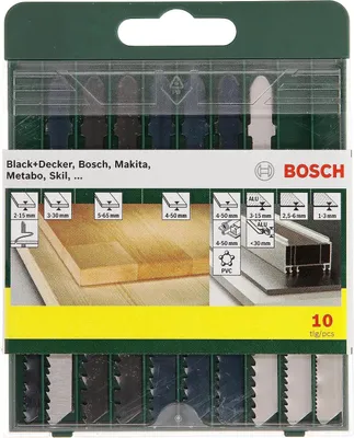 Produktbild von Bosch 10-teilige Stichsägeblatt Set ffür Holz/Metall/Kunststoff, T-Schaft, Zubehör für Stichsäge