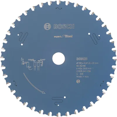 Obrázek produktu pro Pilový kotouč Bosch Expert na ocel, 190 x 20 x 2,0 mm, 40 ( 2608643056 )