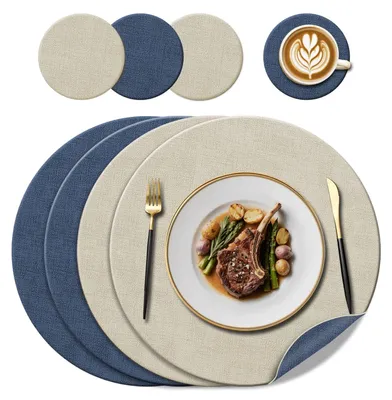 Produktbild von Elzusha – Set aus 4 runden Untersetzern und Tischsets aus Kunstleder
