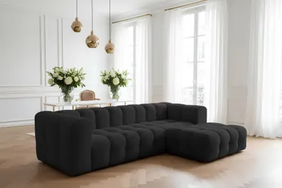 Produktbild von Ecksofa Designersofa SOLVIE in Stoff Tiffani Schwarz Ottomane Rechts
