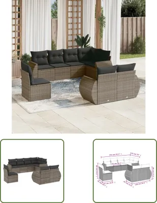 Produktbild von The Living Store 8-tlg. Garten-Sofagarnitur mit Kissen Grau Poly Rattan
