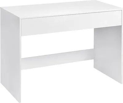 Produktbild von 100 cm Schreibtisch mit Schublade, geeignet als Computertisch, Frisiertisch oder Arbeitstisch für Zuhause oder ein kleines Büro. Farbe: weiß.