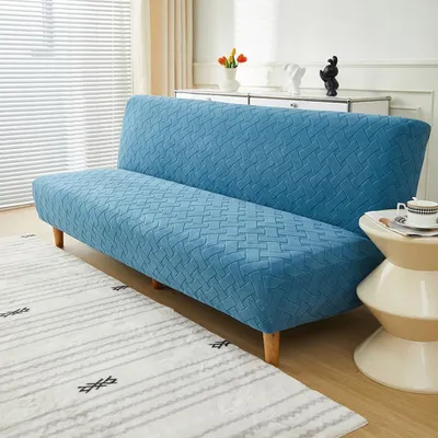 Produktbild von 3-Sitzer-Bezug ohne Armlehnen, wasserdichtes Jacquard, Universalgröße 120-155 cm (blau)