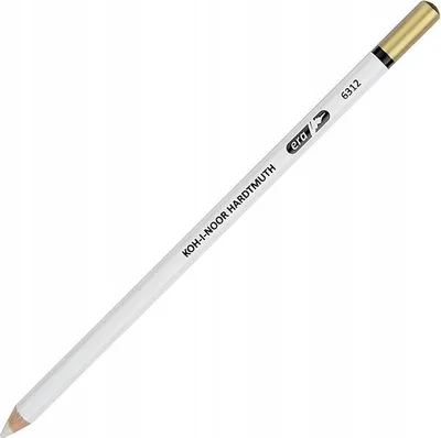 A white pencil with gold and black accents, lying diagonally on a white background.