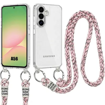 Image de Coque pour Samsung Galasy A56 5G, Antichoc Anti-Rayures Transparent avec Cordon Rose
