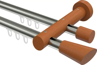 Produktbild von Interdeco Innenlaufstange / Gardinenstange mit Innenlauf Edelstahl-Optik / Kirschbaum lackiert, Typ Talent Bero (Konus Schräge), 20 mm Ø 2-läufig, 600 cm