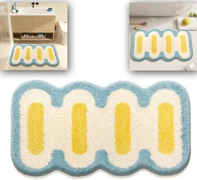Productafbeelding van Antislip badmat - Blauw-wit gestreept - 40x60 cm - Wasbaar - Zacht tapijt - Perfect voor badkamer, slaapkamer, keuken, hal - Ideaal voor feestdecoratie - Kerstcadeaus - Kerst