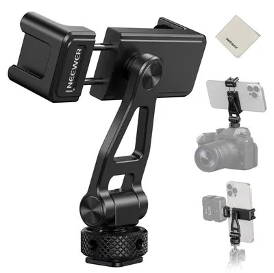 Produktbild von NEEWER Einstellbare Handy Stativhalterung mit 1/4" Gewinde 180°Neigung 360°Drehung Reinigungstuch Telefonklammerhalterung Kompatibel mit iPhone Samsung Android Kamerakäfig für Videoaufnahmen, GA010