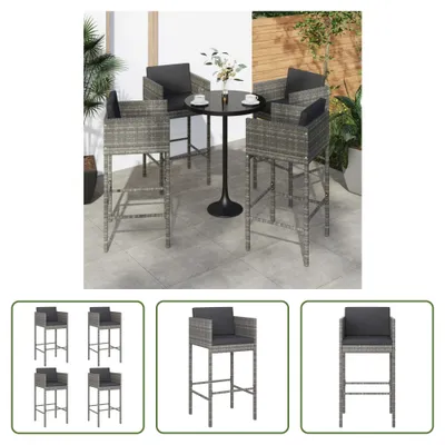Produktbild von The Living Store Barhocker 4 Stk. mit Kissen Grau Poly Rattan