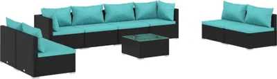 Produktbild von vidaXL 9-tlg. Garten-Lounge-Set mit Kissen Poly Rattan Schwarz