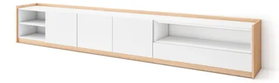 Produktbild von TV-Schrank, Lowboard, 310x37x50cm, Für TV-Geräte bis zu 80", Fernsehtisch, Weiß und Eiche Soft