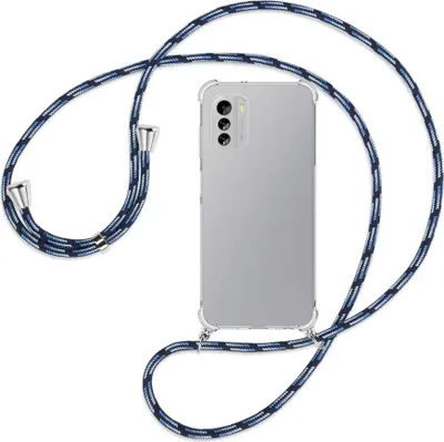 Produktbild von Handykette Backcover-Schutzhülle mit Band (Metall silberfarben) für Nokia G60 5G (6.58'') - Blautöne