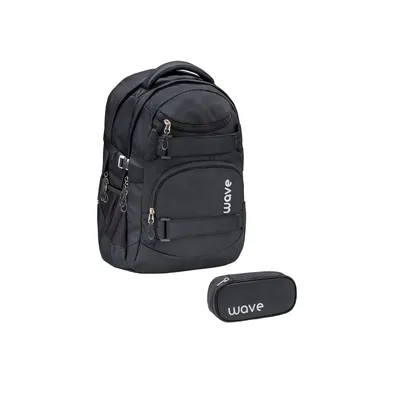 Zdjęcie produktu dla Zestaw plecaków szkolnych Wave Infinity Black z walizką i przegrodą na laptopa 43 x 31 x 22 cm (wys./szer./gł.) Plecak Uni  30 litrów Czarny
