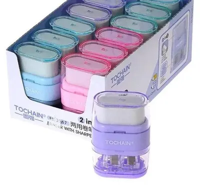 Zdjęcie produktu dla Temperówka podwójna z gumką (12szt) - ADAR